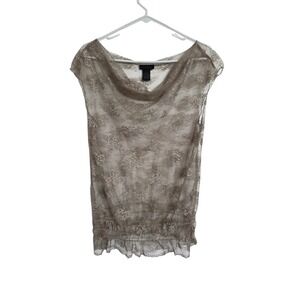 VTG Y2K 90s The Limited Sheer Lace Top Large Neutral Floral Nylon Festival Mesh